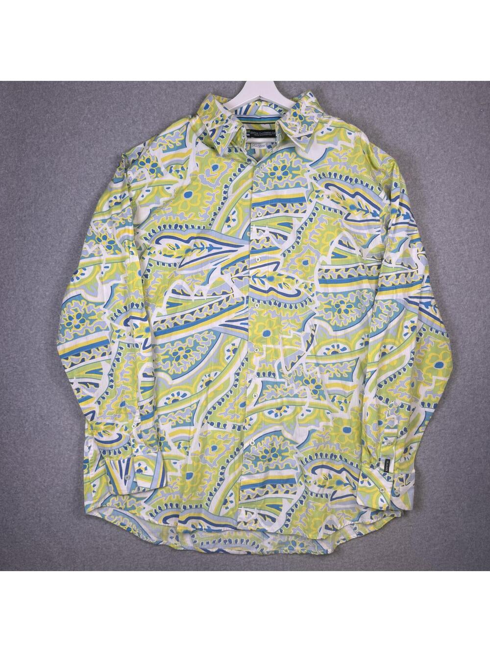 Enyce Men's Size 3XL XXXL Yellow Blue Geometric Print Button Down Shirt LS